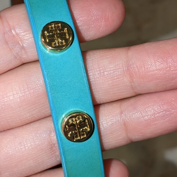 Teal Double Logo studded Leather Wrap Bracelet - Picture 3 of 5